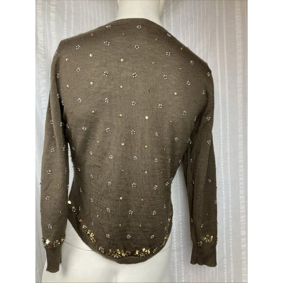 Vintage Zelda Merino Or Cashmere Cardigan Sweater Sequins Olive Green - Picture 3 of 4